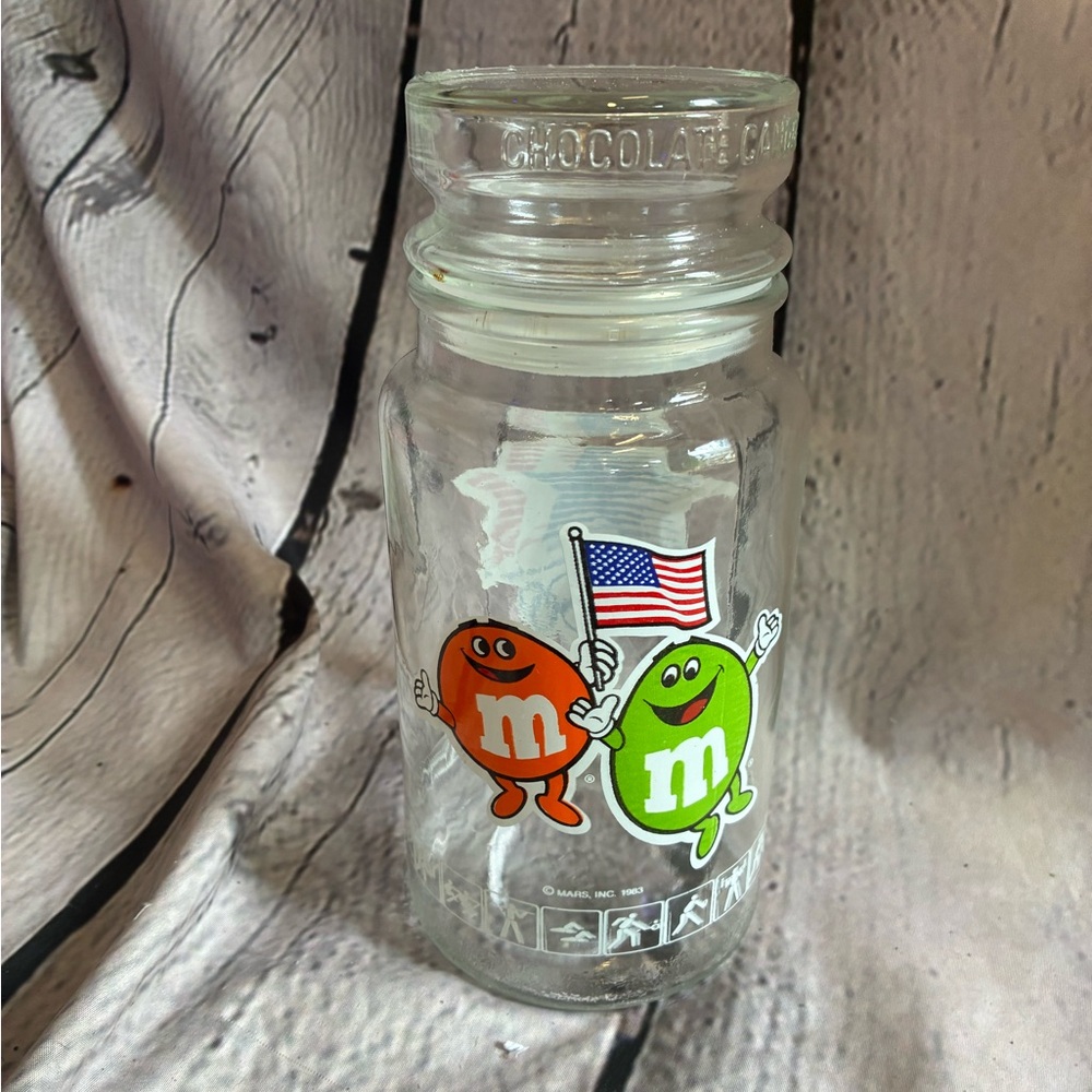 Olympics M&M's Candy Glass Jar Canister & Lid Vintage 1984